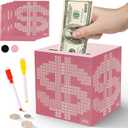 Primo Lines Pink Piggy Bank for Girl,10000 Savings Challenge Box, Money Saving Box 10,000 with Counter for Savings Goal $3000 $5000, Metal Cash Box with Money Target, Kakeibo Money Box 4.72in (4.72inch, Pink)