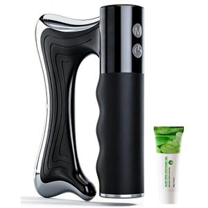 Electric Muscle Scraper Tool with Vibration,Massage& Heat, Portable Gua Sha Massager for Full Body Muscle Recovery, Relaxation, and Pain Relief (Black-Gel)