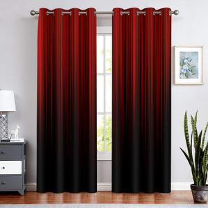 BSPPTI Abstract Curtains for Bedroom 42x84inch Ombre Window Curtain Red and Black Blackout Curtains Insulated Room Darkening Window Drapes for Living Room 2 Panels