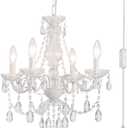 Plug in Crystal Ceramic White Chandelier, Glass Chandeliers,White crystal Hanging Pendant Light with Clear Cord and On/Off, 4 Light Crystal Chandelier for wedding, Kitchen, Dining,Foyer, Mini room