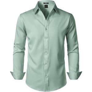 Men's Stretch Soft Slim Fit Dress Shirts Long Sleeve Formal Wedding Business Casual Button Down Shirt (Large)
