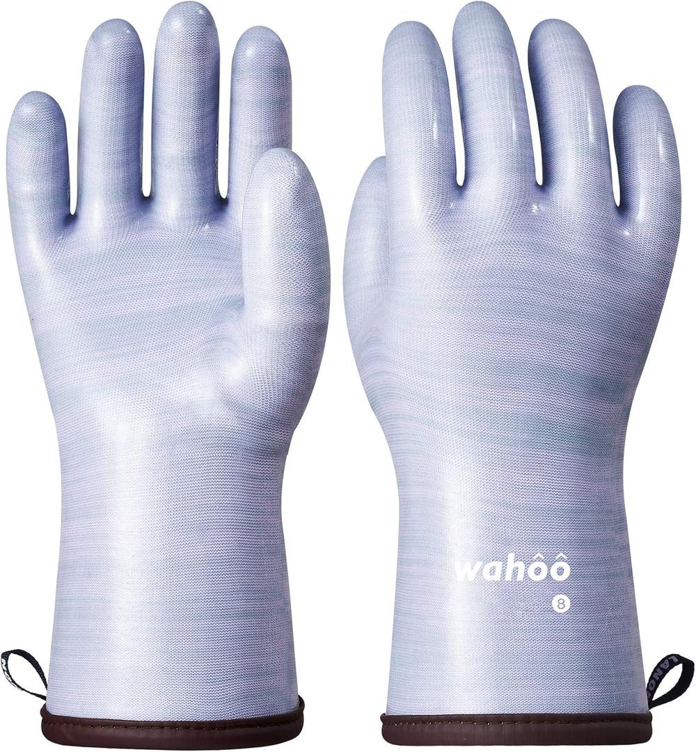 LANON Protection Wahoo Liquid Silicone Smoker Oven Gloves, Food-Contact Grade, Heat Resistant Gloves for Cooking, Grilling, Baking, Purple, M/8