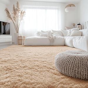 OLANLY 7x7 Machine Washable Large Area Rugs for Living Room, Bedroom, Soft Fluffy Shaggy Bedside Rug, Indoor Floor Carpet for Kids Girls and Boys, Dorms, Nursery, Home Decor Aesthetic, Beige