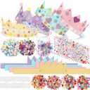 Affrolling 794 Pcs Paper Crowns DIY Princess Hats Birthday Party Crowns DIY Making Craft Kit to Decorate with Lace Gems Butterfly Button Stickers Poms for Women Ladies Nights Event Bridal Shower Party