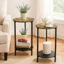 2-Tier Metal Round Side Table Black Accent Coffee Tables Small Space Corner Plant Stand Shelf for Indoor Outdoor Use Patio Balcony End Table Flower Print Weather-Resistant