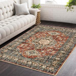 Lahome Oriental Area Rug, 3x5 Washable Rugs for Living Room Non Slip Entry Mat, Vintage Soft Pet Friendly Throw Carpet for Entryway Bedroom Dinning Room Eleanor, Brick Red