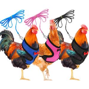 Boao 3 Pieces Adjustable Chicken Harness and Leash Set Spring Summer Breathable Comfortable Elastic Hen Vest Breathable Harness for Hens Duck Goose Pet Training Walking Supplies(Blue, Pink, Black,S)
