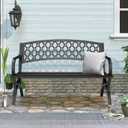 Outdoor Bench Garden Benchs, Weatherproof Anti-Rust Heavy-Duty Outside Bench Clearance, Wrought Iron Metal Bench for Front Porch, Patio, Park, Ergonomic Backrest, Slatted Seat