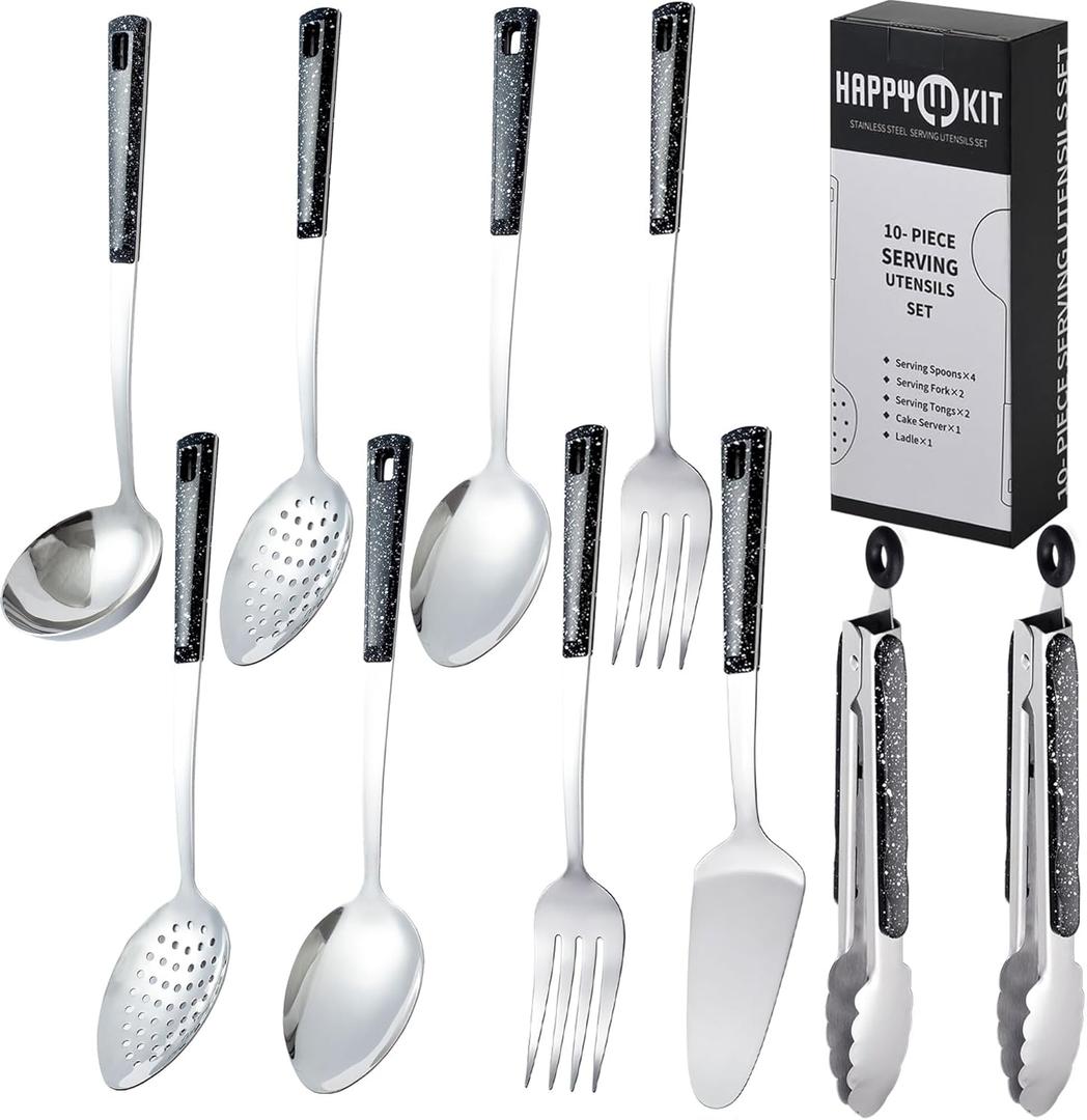 Stainless Steel Metal Serving Utensils - Set of Serving Spoons,Slotted Spoons, and Serving Tongs.serving fork,cake server