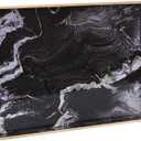 Decorative Tray, Marbling Plastic Tray with Handles, Rectangular Vanity Tray and Serving Tray for Bathroom, Kitchen, Ottoman and Coffee Table, 15.6 x 10.2, Black