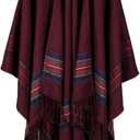 Bakerdani Poncho Capes with Hood Pashmina Cardigans Blanket Shawls with Tassels (One size:130*150cm, Wine Red)