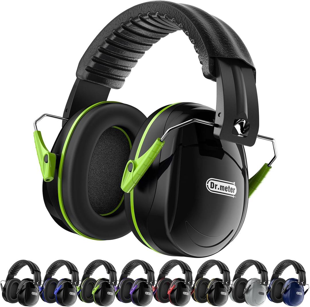 Hearing Protection Ear Muffs, 31dB Noise Reduction Safety Earmuffs for Adults Kids Autism Sensory, Range Ear Protection Earmuff for Mowing, Concentration and Garden Work (Black+green)