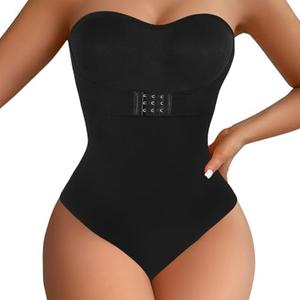 KIMIKAL Women's Shapewear Bodysuit Tummy Control Body Shaper Strapless One Piece Built in Bra Tank Tops Thong Body Shaper, Size Medium 