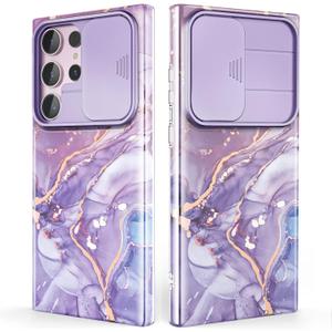 Chvelop for Samsung Galaxy S23 Ultra Case with Slide Camera Cover, Samsung S23 Ultra Case Shockproof Slim Thin Lightweight, Chic Glossy Fade-Resistant Pattern Phone Cases Cover for S23 Ultra, Purple (Violet)