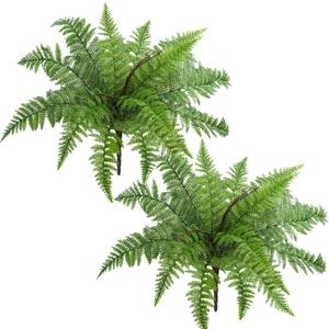 RECUTMS Artificial Fern Plants 2Pcs 19.7Inch Fake Boston Fern Faux Plastic Plant Outdoor UV Resistant Shrubs Greenery Bundles Outside Indoor Home Garden Office Balcony Party Porch Potted Hanging Decor