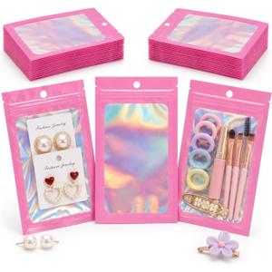 Quotidian Heat Sealable Pink Plastic Gift Bags with Zipper 3.1" x 4.8" (8 x 12.2 cm) Pack of 100 – Resealable, Foil Pouches for Handmade Soap, Laundry Pods, and Screen Wipe
