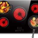 Noxton 30 Inch Electric Cooktop, 5 Burners Electric Stovetop, Built-in Glass Cooktop, 9 Power Level, Pause, Timer, Child Safety Lock, Triple Ring, 220-240V Hardwire(NO plug)