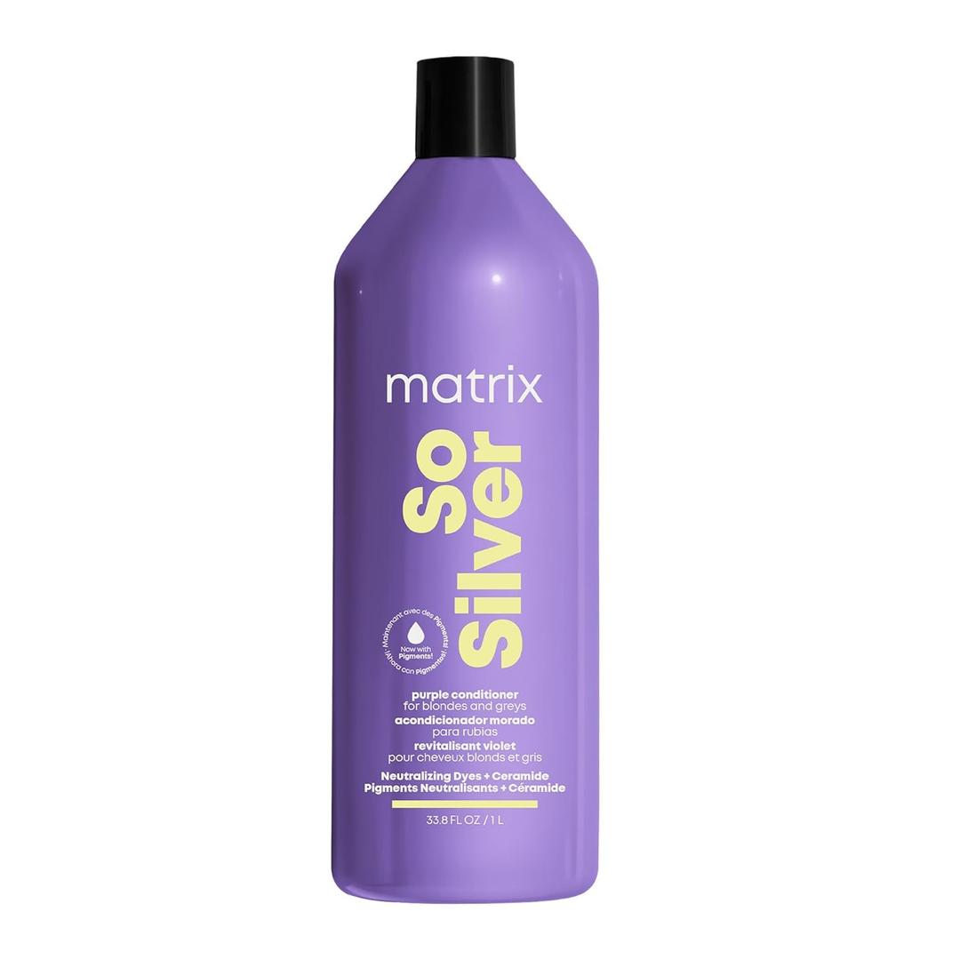 MATRIX So Silver Purple Conditioner - Removes Brassy Yellow Undertones, Color Depositing & Toning, Pigmented Conditioner For Blondes and Greys, Vegan (33.81 Fl Oz (Pack of 1))