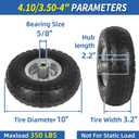 GICOOL 4.10/3.50-4" Flat Free Tire and Wheel, 10" Heavy Duty Solid Tire, 5/8" Axle Bore Hole, 2.2" Offset Hub, for Hand Truck Garden Cart Wagon Trolley Dolly, 2 Pack