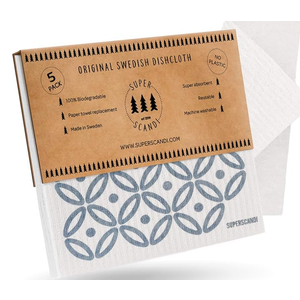 5 Pack Swedish Dishcloths for Kitchen - 100% Biodegradable & Compostable Reusable Paper Towels Washable, Food-Safe & Without Plastic - Dish Rags Suitable for Any Surface, Artdeco Blue