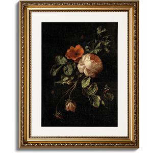 ARPEOTCY Vintage Gold Framed Wall Art, 13x16 Inch Floral Rose Retro Picture Paintings, Antique Canvas Artwork, Victorian Picture Photo Frame Wall Decor for Gallery Bathroom Bedroom