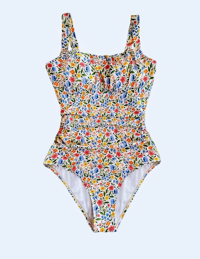 OYOANGLE Girl's Boho One Piece Swimsuit Floral Print Ruched Beach Sports Bathing Suits Modest Swimwear M