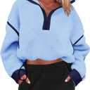 Panadila Womens Half Zip Sherpa Fleece Pullover Soft Oversized Sweatshirt with Pockets Warm Fuzzy Sweater (Blue, M)