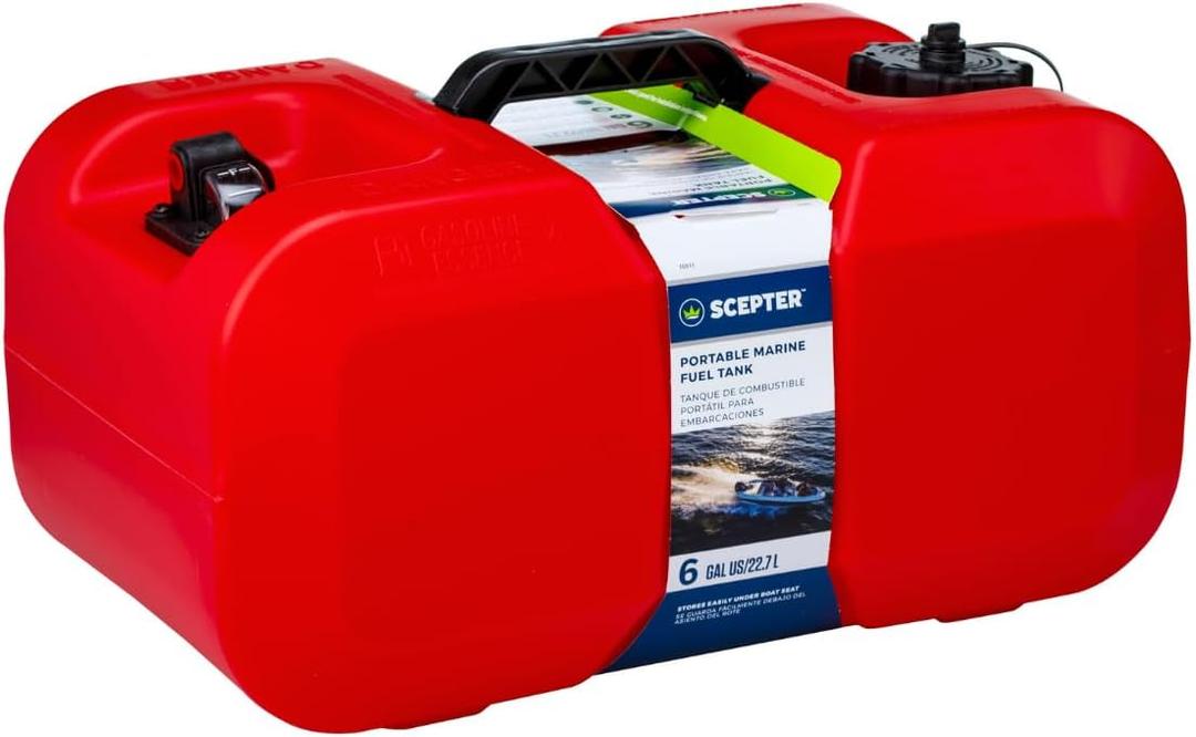 Scepter 6 Gallon Portable Marine Gas Can, Boat Fuel Tank with 2-Way Vented Cap, Built-In Fuel Gauge and Pick-Up, Top Handle, EPA & CARB Compliant, Underseat Design, 19.3"L x 12.2"W x 10.2"H