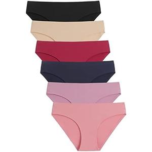 Caterlove Women's Seamless Underwear No Show Stretch Bikini Panties Silky Invisible Hipster 6 Pack L