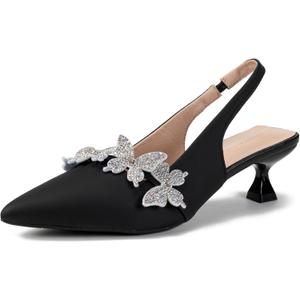 Women's Rhinestone Butterfly Slingback Kitten Heels – Pointed Toe Dress Shoes for Wedding Guest, Cocktail Party, Prom, Evening or Formal Events – Elegant Slip-On Low Heels for Women, 8.5