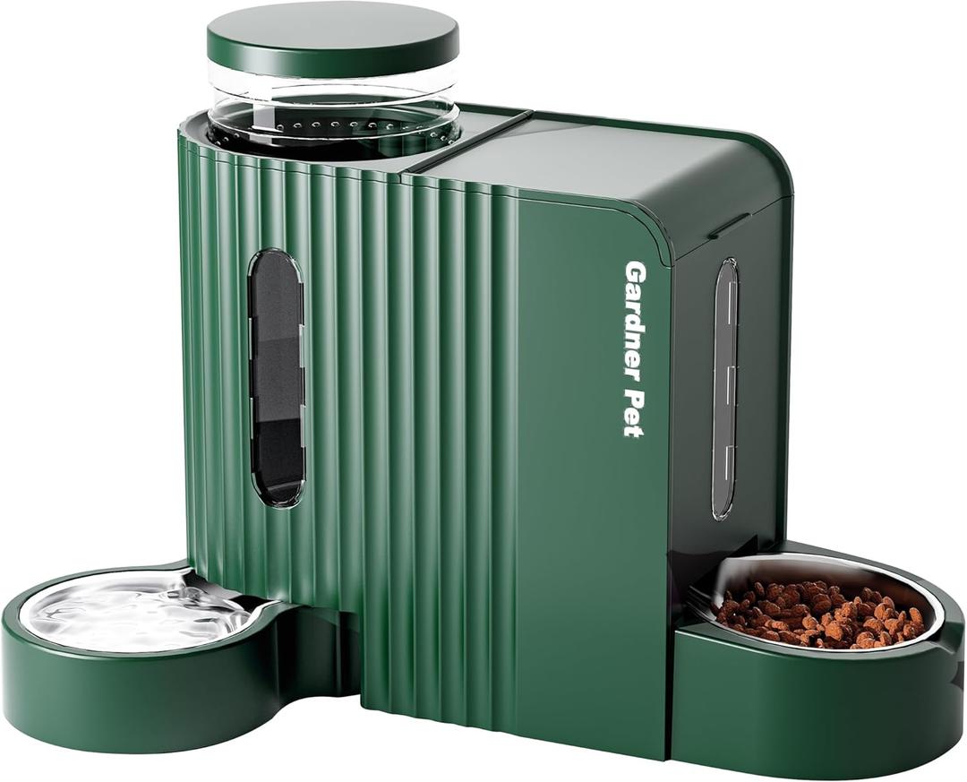 Gardner Pet Automatic Gravity Pet Feeder, 0.8 Gallons*2 Dog Feeder and Water Dispenser Set 100% BPA-Free, 2-in-1 Gravity Feeder with Stainless Steel Bowl for Dogs, Cats, Rabbits, Puppies (Green)
