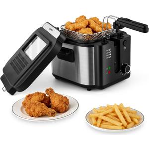 Pukomc 2.5L Electric Deep Fryer,Adjustable Temperature fryer pot with basket for Home Use,Removable Lid and Non-Stick Inner Pot Easy to Clean