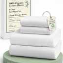 LANE LINEN 100% Organic Mercerized Cotton Pre Washed Full Size Bed Sheets, Soft & Comfy Low Pill Fade Resistance Fully Elasticized Oeko Tex Certified 15" Deep Pocket Full Sheet Set - White 