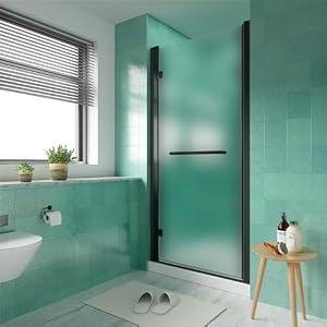 34–36 in. W x 72 in. H iHomare Frameless Pivot Shower Door, Frosted SGCCCertified Tempered Glass, Reversible Swing Shower Door with Handles, Easy to Clean