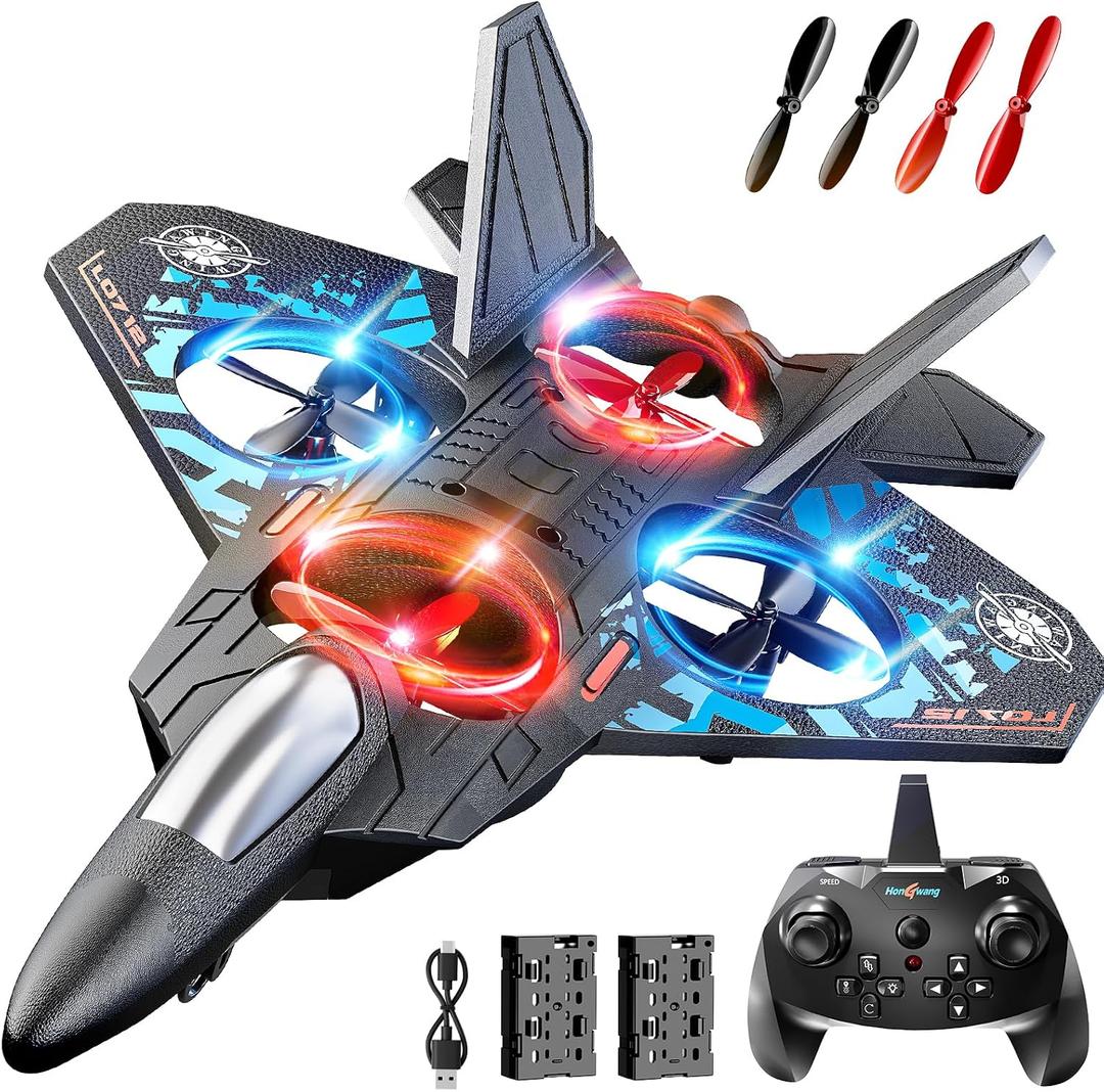 NIPLOOOW Foam Remote Control Airplanes Rc Planes for Kids 4-8, Remote Control Planes Fighter Jet with Light, 360 Flip Fighter Jet Toy, Gravity Sensing, Stunt Roll, Gifts for 6 7 8 10 12 Year Old Boys