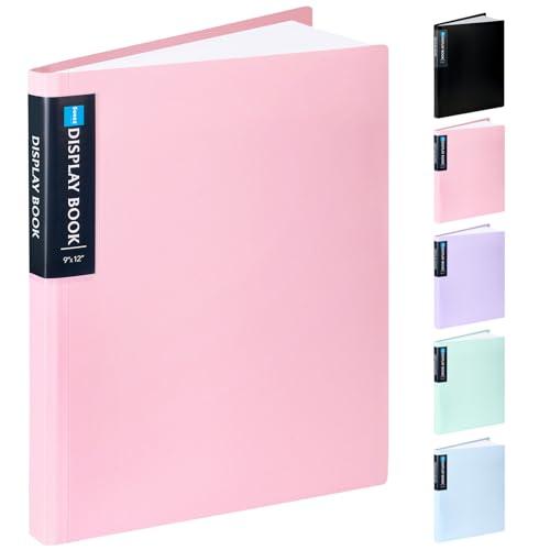Sooez Art Portfolios 9"x12", 40 Pockets Large Portfolio Folder Display 80 Pages, Heavy Duty Art Portfolio Folder with Clear Sheet Protectors, Presentation Book for Artwork Document Organizer Binder (Pink)