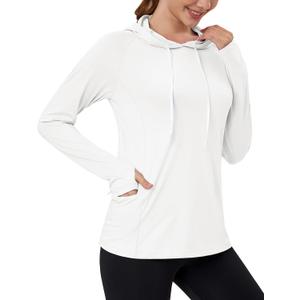 MAGCOMSEN Women's UPF 80+ Sun Protection Hoodie Shirt Long Sleeve Outdoor Hiking Fishing Rash Guard with Pocket (White, XL)