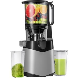 Cold Press Juicer, 5.8" Extra Large Feed Chute Fit Whole Fruits & Vegetables, 350W Slow Masticating Juicer Machines, Easy to Clean, High Juice Yield (Grey)