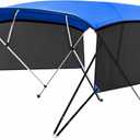 KAKIT 3 4 Bow Bimini Tops with Mesh Sidewalls Support Poles for Boats Marine Grade Canvas Top Includes 2 Straps Storage Boot 1 Inch Aluminum Frame (Blue)