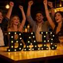 Mudder 3 Pcs Bar Sign Light up Letter Battery Operated Illuminated Marquee Light for Home Bar Pub Party Table Wall Decor(Black)