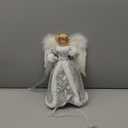 WIOR 12Inch Angel Christmas Tree Topper with White Feather Wings, Led Lighted Xmas Tree Topper Angel Figurine Ornament Christmas Tree Decorations for Home Holiday Party Wedding Christmas Decor, Silver