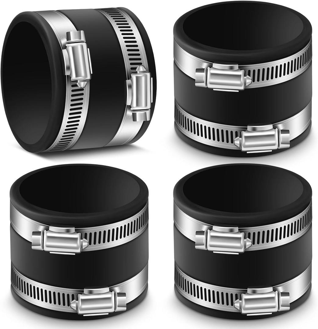 Minatee 4 Pcs 2-1/2 Inch Dust Control Flex Cuffs with Stainless Steel Hose Clamps, Flexible PVC Coupling for Plastic and Copper Plumbing Connections, Connector Ports Dust Collection Fittings