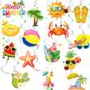 35Pcs Summer Pool Beach Hanging Swirl Decor, Hello Summer Beach Party Decorations, Hawaiian Luau Themed Swirls Streamers Ceiling Supplies for Boys Girls Kids Baby Shower