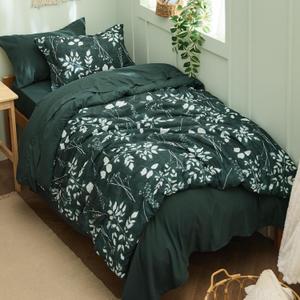 Bedsure Forest Green Twin XL Comforter Set - 5 Pieces Floral Bedding Sets Twin XL Bed in a Bag with Reversible Botanical Flowers Comforter, Sheets, Pillowcase & Sham