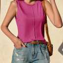 ZIWOCH Womens Crew Neck Tank Tops Sleeveless Loose Fit Shirts (Pink)