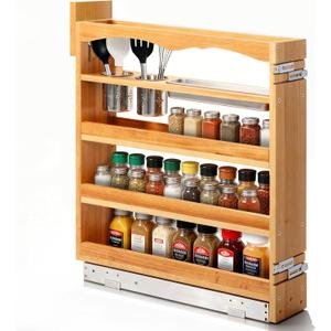 5" Pullout Spice Organization for Cabinet, 4-Tier Solid Wood Pull Out Spice Racks for Inside Cabinets, Soft-Close Sliding Cabinet Organizer with Adjustable Shelf, Narrow Pantry Organization