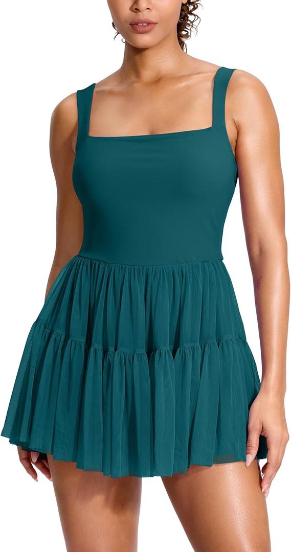 Soothfeel Tennis Dresses for Women Athletic Dress with Built in Shorts & Bra Flowy Golf Workout Dresses with Pockets Summer (X-Small, Peacock Green)