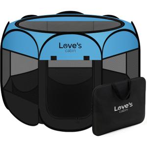 Love's cabin Pet Puppy Dog Playpen, Medium Dog Tent Crates Cage Indoor/Outdoor, Portable Playpen for Cat, Foldable Pop Up Dog Kennel Playpen with Carring Case, Removable Zipper Top, Blue