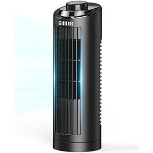 GRIDR Tower Fan for Bedroom (2025 New), Quiet Safe Bladeless with 3 Speeds, Portable Desk Fan with 80° Oscillation, Fast Cooling, Space-Saving, 13" Table Fan for Home Desktop