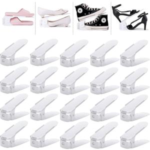 YIHATA Shoe Slots Organizer 20 Pack, Adjustable Shoe Stacker Space Savers 50%, Upgrade Double Deck Shoe Rack Holder for Closet Organization, White